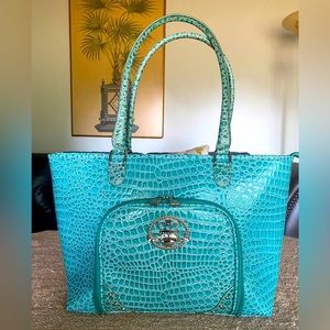 👑KATHY VAN ZEELAND👑NEW PVC CROC EMBOSSED SIDE OFFICE POCKET CARRY-ON TOTE BAG